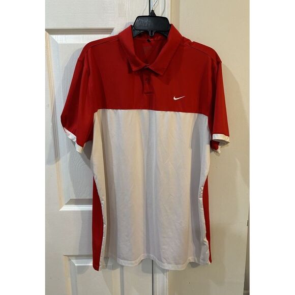 Nike Golf Polo Shirt Men's Sz L White And Red *read*‎ - Picture 1 of 8